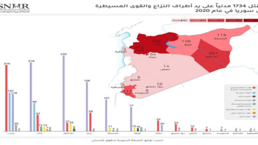 الشبكة السورية قتل 1734 مدنياً في سوريا خلال عام 2020